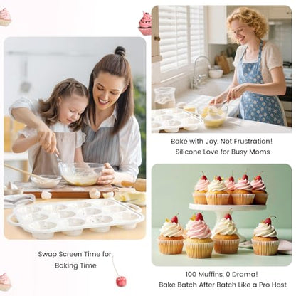 Fimary Silicone Muffin Pan for Baking with Metal Reinforced Frame, Nonstick Cupcake Pan 1 Pack Regular Size Egg Bites Silicone Mold