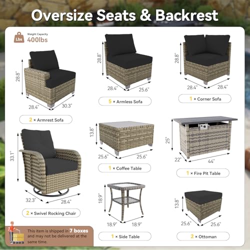 LazySunsets Luxury 15 Piece Patio Furniture Set with Fire Pit Table, Black