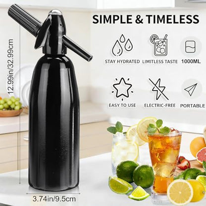 Soda Siphon 1L Carbonated Soda Maker, Sparkling Water Machine Portable