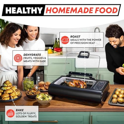 Gourmia Smokeless Indoor Grill - Air Fryer Combo with Smoke Extractor, 5 Cooking Presets, Grill, Air Fry, Roast, Bake, Dehydrate, Countertop Cooker, Glass Lid