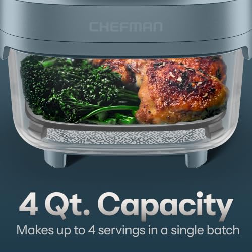 Chefman Crisp n’ Go 4 Qt Glass Air Fryer, 4-in-1, PFAS-Free Bowl & Rack