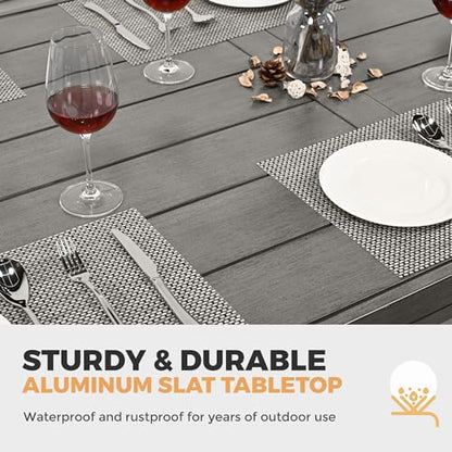HAPPATIO 9-Piece Patio Outdoor Dining Set - All Aluminum Patio Table and Chairs Set for 8 Includes 1 Rectangular Table, 6 Dining Chairs, and 2 Swivel Chairs with Cushions for Lawn, Garden