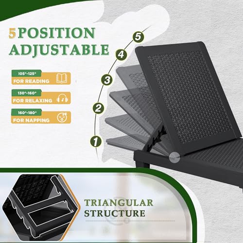JUMMICO Patio Chaise Lounge Chair Set of 2 Outdoor PE Waterproof Adjustable Easy Assembly Lounge Chairs for Outside Pool Garden Deck Beach (Black, Set of 2)