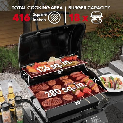 Feasto 2 Burner Propane Gas Grill with 26,500 BTUs Output, Porcelain-Enamel Main Body and Lid, Propane BBQ Grill with Warming Rack & Side Tables for Patio, Backyard, Poolside Gatherings