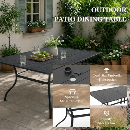 Anmutig 7-Piece Outdoor Dining Set, 63" Patio Table, Stackable Chairs Gray