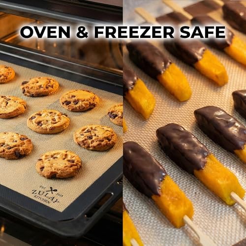Zulay Kitchen Silicone Baking Mat Set – 2-Pack 16.5″ × 11.6″ Reusable Non-Stick Silicone Baking Sheets, Food-Safe, Heat-Resistant up to 250°F – Perfect for Cookies, Pastries & Oven Use (Dark Gray)