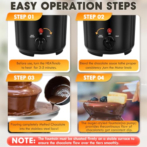 16oz Chocolate Fountain, 3-Tier MINI Chocolate Fondue Fountain with 6PCS Fondue Fork and Removal Tray for Treats/Fruits/Nuts