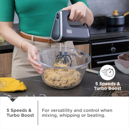 BLACK+DECKER Performance Helix 3.0 Hand Mixer, 350W, 5 Speeds, Black