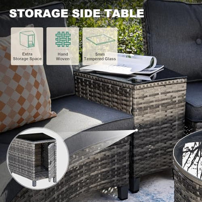 MEISSALIVVE 11 Piece Outdoor Patio Furniture Set, Half-Moon Curved Sectional Set with Wood Armrests, Patio Conversation Set for Porch,Deck,Balcony (Grey)