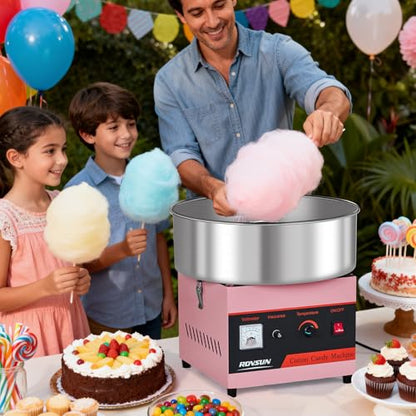 ROVSUN 15 Inch Cotton Candy Machine Commercial, Candy Floss Maker Electric Cotton Candy Maker w/Stainless Steel Bowl & Sugar Scoop for Home Party Carnival Birthday (Pink)
