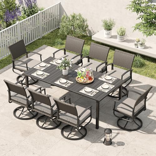 HAPPATIO 9-Piece Patio Dining Set with Wicker Swivel Rocker Patio Chairs