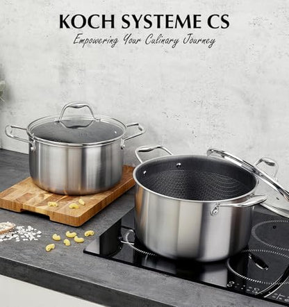 KOCH SYSTEME CS Triply Stainless Steel Pot 6 Quart, Nonstick Hybrid 18/10 Stainless Steel Stock Pot with Lid, Nonstick Cooking Pots with Honeycomb Interior, Compatible with All Cooktops, Oven Safe