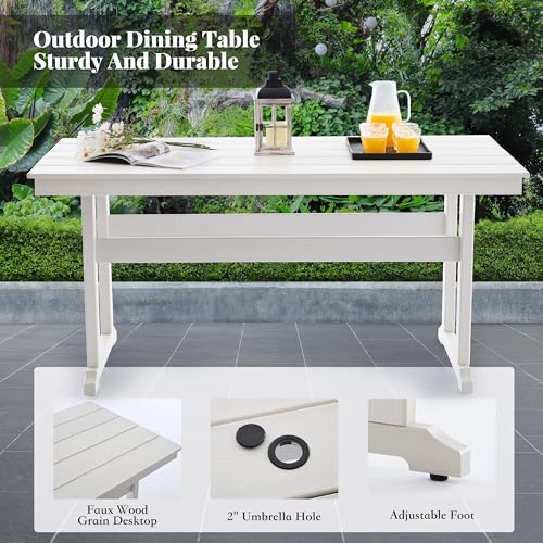 HDPE Dining Table Set for 10,12-Piece Outdoor Table and Chairs Include 10 Dining Chairs and 2 Pcs 62.5" Patio Dining Table with Umbrella Hole (White)