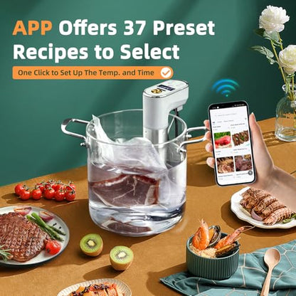 1300W Sous Vide Cooker,WIFI Sous Vide Machines,Immersion Circulator,Precision Cooker,Recipes,Accurate Temperature and Time Control,IPX7 Waterproof,Ultra Quiet,Fast Heating,APP Recipes Timer