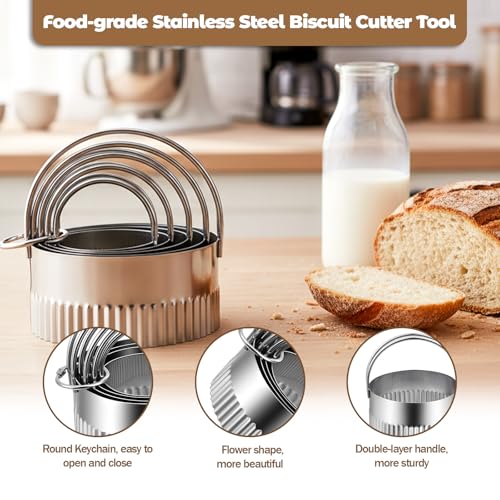 Cookie Stamps Set of 8, 3 Pcs Metal Cookie Press Mold with Wooden Handle, 5 Size Cookies Cutter Tool, Cookies Embossing Stamp Mold for DIY Baking, Cake, Christmas, Pastry, Easy to Use, Gift Package