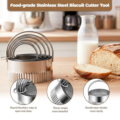 Cookie Stamps Set of 8, 3 Pcs Metal Cookie Press Mold with Wooden Handle, 5 Size Cookies Cutter Tool, Cookies Embossing Stamp Mold for DIY Baking, Cake, Christmas, Pastry, Easy to Use, Gift Package