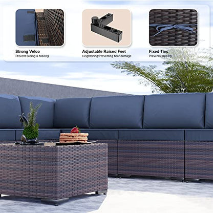 Kullavik 9PCS Outdoor Patio Furniture Set PE Wicker Rattan Sectional Sofa