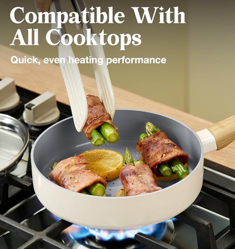KOCH SYSTEME CS 6 Inch Frying Pan with Lid, Small Fry Pan with Nonstick Ceramic Interior, Single Egg Pan, 6" Frying Pan Nonstick with Stay-Cool Handle, Mini Omelette Pan