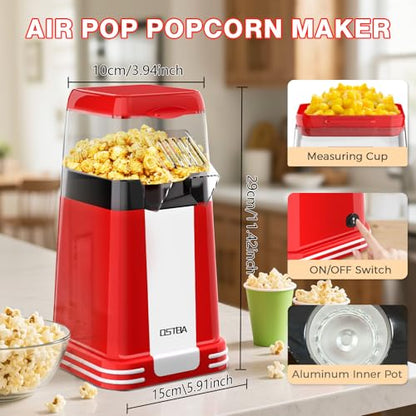 OSTBA Hot Air Popcorn Popper, 12-Cup Popcorn Maker Machine, Red