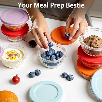 Freshmage Small Glass Bowls with Lids, [8 Pack-6.25 Oz] Meal Prep Bowls Set, Stackable Small Food Storage Containers for Leftovers, Snacks, Nuts, Dips, Dessert, Dishwasher & Microwave Safe