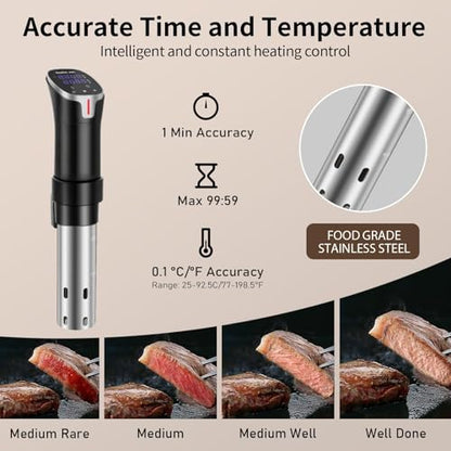 Sous Vide Cooker with APP Control,1100W Precision Sous Vide Machine with Digital Touch Screen,Ultra-quiet Immersion Circulator with Recipe and Timer for Beginners Home Chefs