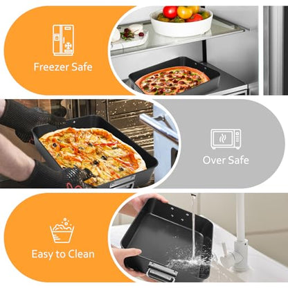 Lasagna Pan 3 Inch Deep, 2 Pcs 13.7"16" Baking Pan for Oven, Roasting Pans with Handles, Nonstick Rectangle Cake Pans, Heavy Duty, Dishwasher Safe, Dark Grey