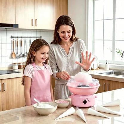 Cotton Candy Maker, Mini Pink Cotton Candy Machine for Weddings, Birthday Parties, Easter, Easy to Clean, Home Use