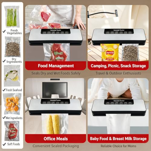 Food Vacuum Sealer for Kitchen Storage, Meal Prep, and Keeping Food Fresh,Automatic food freshness-preserving machine, 85 kPa strong suction power,Comes with 10 bags
