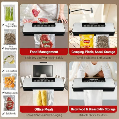 Food Vacuum Sealer for Kitchen Storage, Meal Prep, and Keeping Food Fresh,Automatic food freshness-preserving machine, 85 kPa strong suction power,Comes with 10 bags