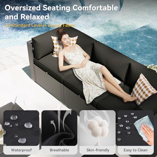 Aoxun Patio Furniture Set, 11 Piece Outdoor Sectional Sofas with Waterproof Cover, 10 Seats Wicker Rattan Outdoor Furniture Patio Conversation Set for Backyard, Garden Black