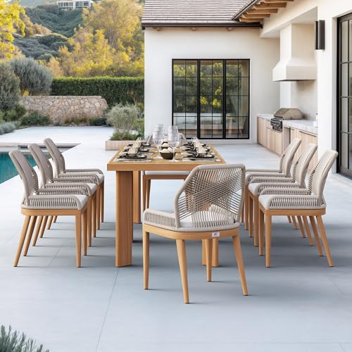 PURPLE LEAF 9 Pieces Patio Dining Set with Cushion and Backrest, Teak