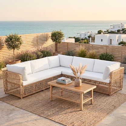 Luxury Outdoor Sectional Set 6-Seater with Thick Cushion & Waterproof Cover