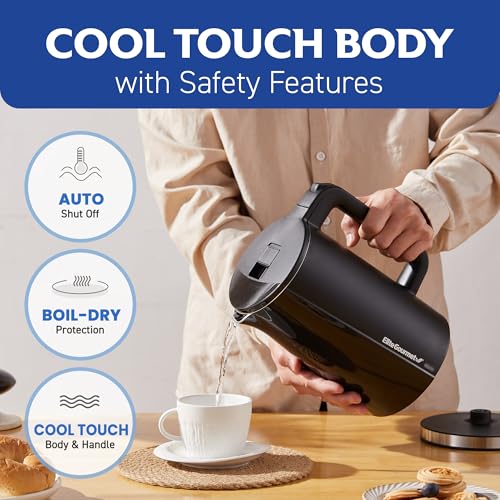 Elite Gourmet 1.7L Cool-Touch 1500W Fast Boil Kettle, Double Wall, Black