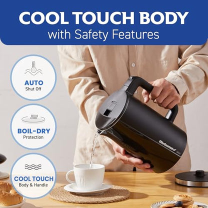 Elite Gourmet 1.7L Cool-Touch 1500W Fast Boil Kettle, Double Wall, Black