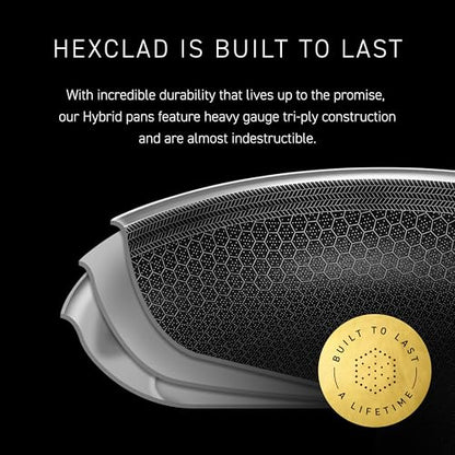 HexClad 13 Inch Hybrid Nonstick Griddle Pan for Stovetop, Stay-Cool Handle, Dishwasher and Oven Safe, Induction Ready, Compatible with All Cooktops