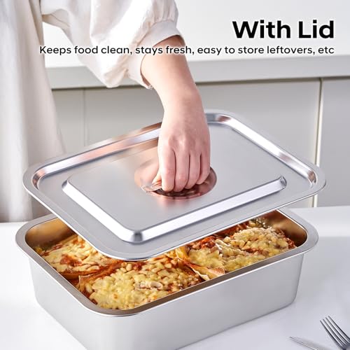 4 Inch Extra Deep Lasagna Baking Pan with Lid, 11x14 Inch 7.4QT Large Stainless Steel Nonstick Lasagna Baking Roasting Pans Casserole Dishes for Oven with Lids(M, 1 Pack)