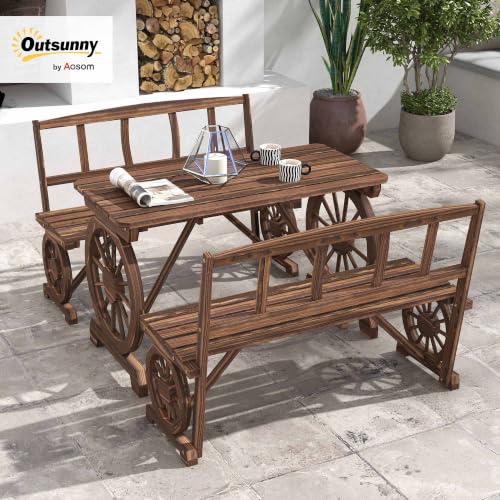 Outsunny Outdoor Table and Chairs for 4 People 3 Piece Carbonized