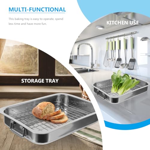 Cabilock 14-Inch Stainless Steel Roasting Pan with Rack – Deep Rectangular Baking Pan for Lasagna, Turkey & Chicken, Heavy-Duty Oven Roaster Tray, Warp-Resistant & Dishwasher Safe