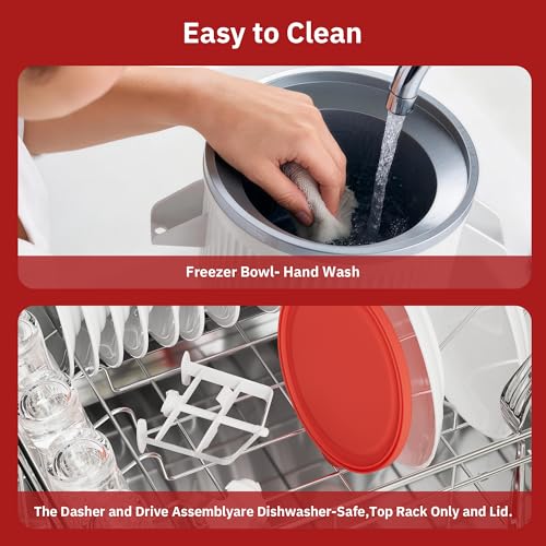 Ice Cream Maker Attachment for KitchenAid Stand Mixer, Ice Cream Bowl Compatible with 4.5Qt and Larger Stand Mixers, Ice Cream & Sorbet Gelato Maker Attachment, 2 Quart, White, With lid