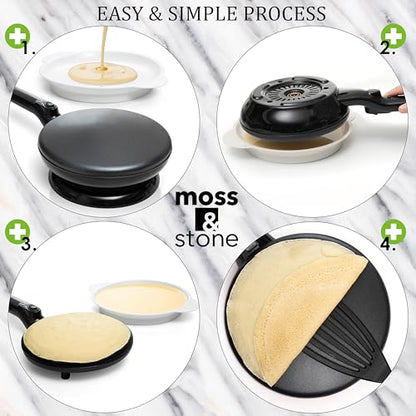 Moss & Stone Cordless Electric Crepe Maker, 8" Portable Nonstick Crepe Pan