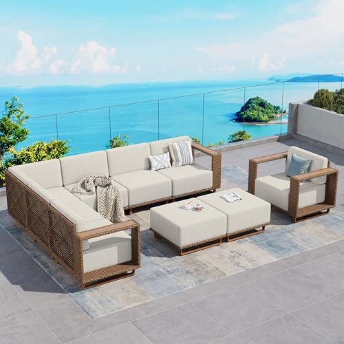 SUNSHINE VALLEY 9 Pieces Patio Sectional Furniture Set, L Shaped