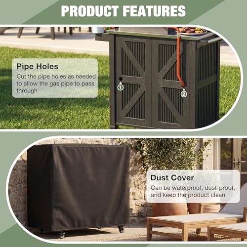 Outdoor Grill Cart with Stainless Steel Top, Outdoor Kitchen Island BBQ Prep Table, 2-Tier Storage Cabinet, Rolling Utility Station with Hanging Trash Bin, Wheels, Side Shelf for Patio, Yard, Picnic