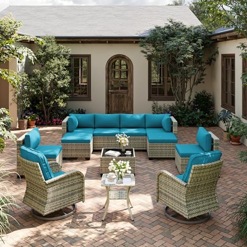 Sweecci Outdoor PE Wicker Rattan Modular Patio Sectional Sofa Set