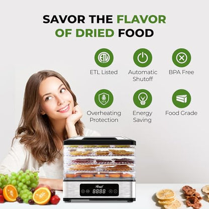 Rosewill Compact Food Dehydrator, 5 Stackable Trays with Adjustable 48H Timer and Temperature Control - 400W Electric Food Dryer for Jerky, Fruits, Herbs, Veggies, Meat & Dog Treats