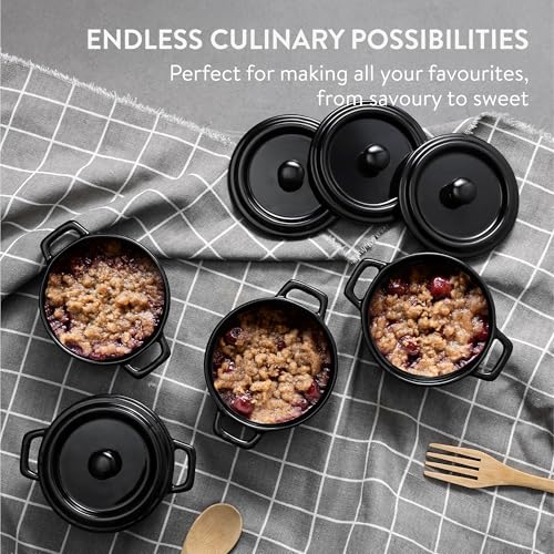 Navaris Small Casserole Dish with Lid - Oven Proof Dishes - Mini Cocotte Casseroles Easy Clean - Mini Dutch Oven Pot with Lid - Set of 4-8 oz (237 ml) - Black
