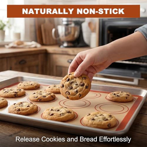 Silicone Baking Mat Set, Extra Thick Silicone Mats, 6-Pack Nonstick Baking Sheet Liners, Reusable Oven Mats, Heat Resistant -40°F to 446°F, Dishwasher Safe for Macarons, Cookies, Pizza, Bread