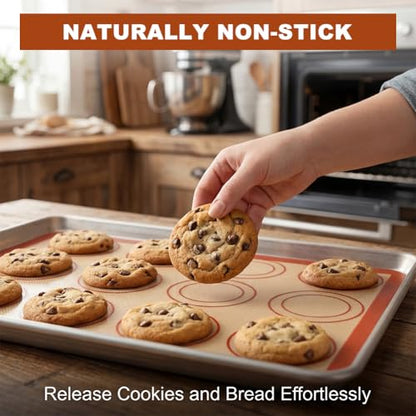 Silicone Baking Mat Set, Extra Thick Silicone Mats, 6-Pack Nonstick Baking Sheet Liners, Reusable Oven Mats, Heat Resistant -40°F to 446°F, Dishwasher Safe for Macarons, Cookies, Pizza, Bread