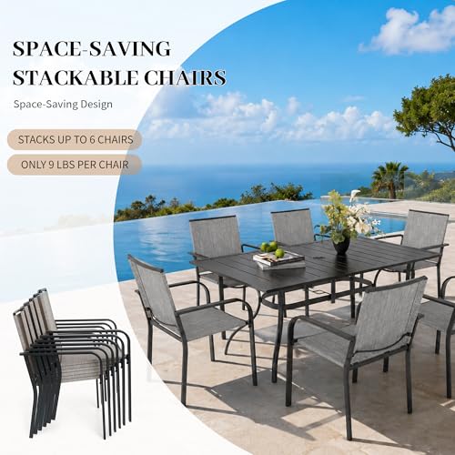 Anmutig 7-Piece Outdoor Dining Set, 63" Patio Table, Stackable Chairs Gray