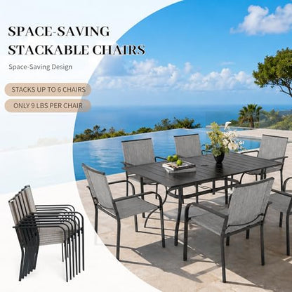 Anmutig 7-Piece Outdoor Dining Set, 63" Patio Table, Stackable Chairs Gray