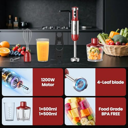 Immersion Blender Handheld 1200W, 20-Speed 5-in-1 Hand mixer